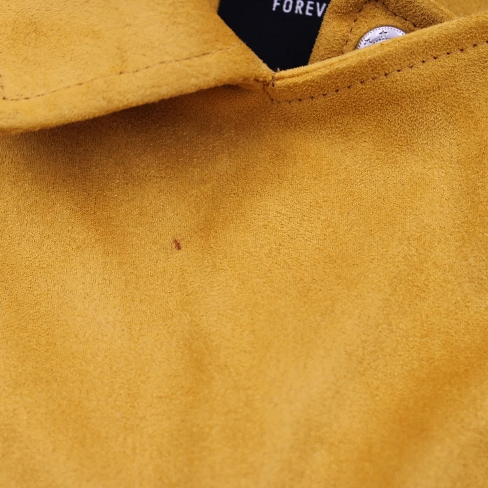 Forever 21 Women’s Mustard Yellow Microsuede Moto Jacket – Size L - Picture 5 of 13